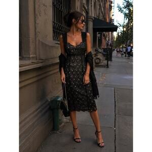 Nicole Miller Silk Cocktail Dress Black Lace Overlay Cut-out Back Designer Sz 4